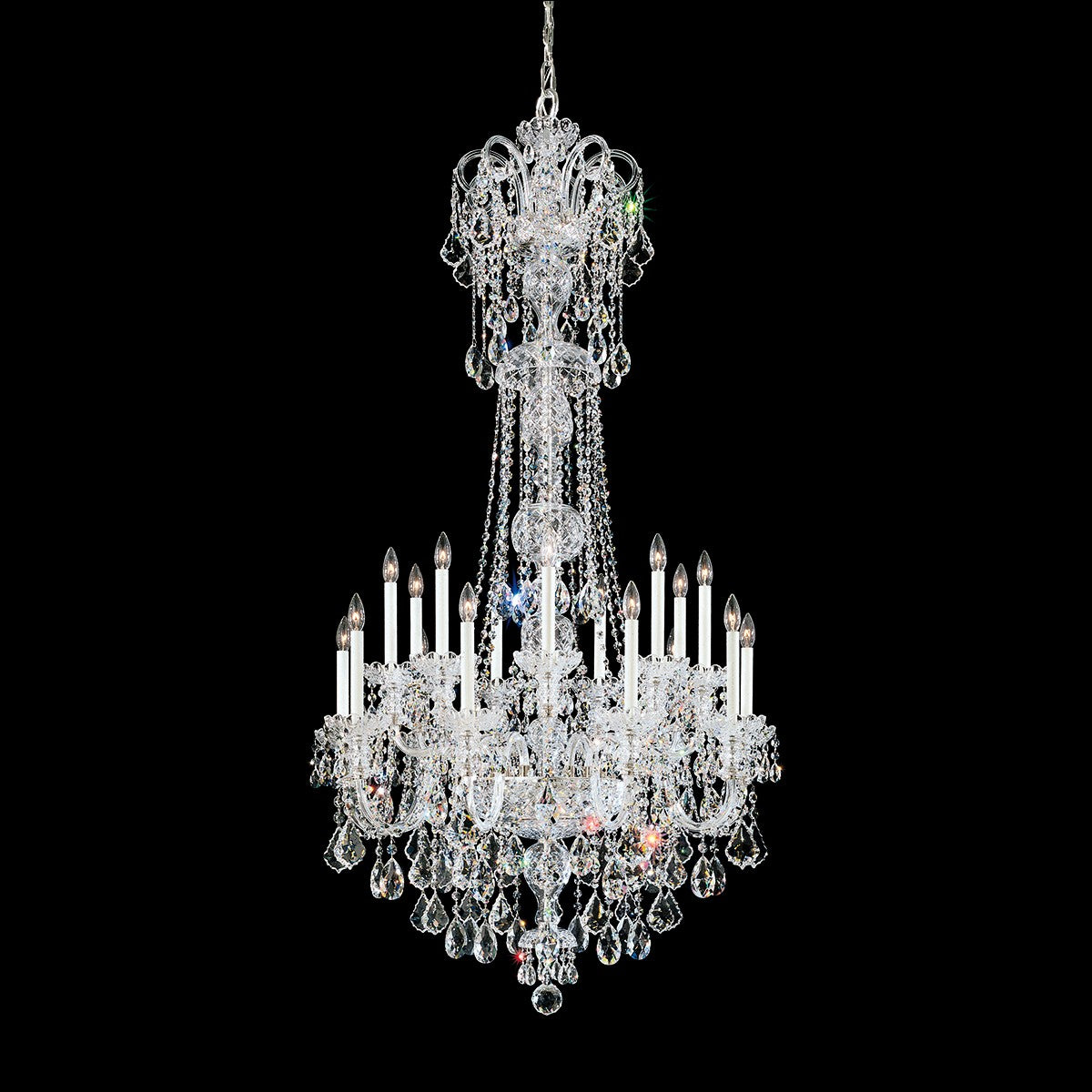 Schonbek Olde World 23 Light Chandelier in Polished Silver with Clear Heritage Handcut Crystal