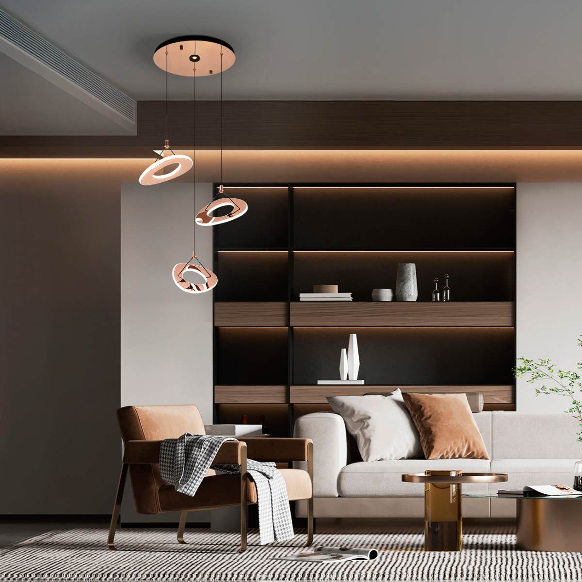 Schuller Mirena 3 Light Pendant in Rose Gold with Opal Diffuser
