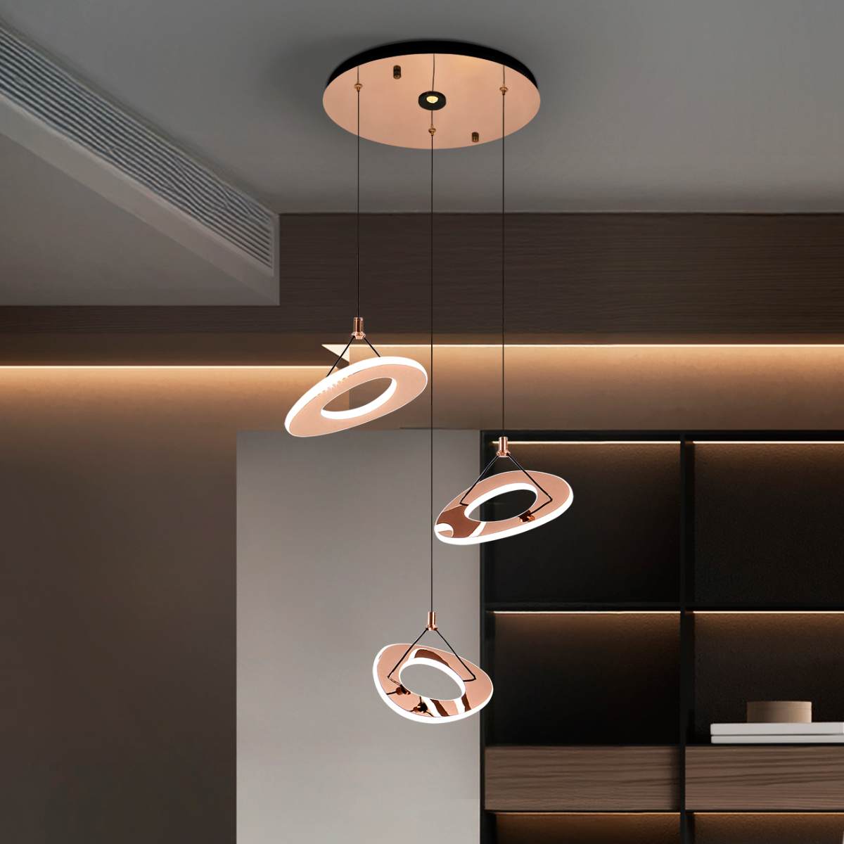 Schuller Mirena 3 Light Pendant in Rose Gold with Opal Diffuser