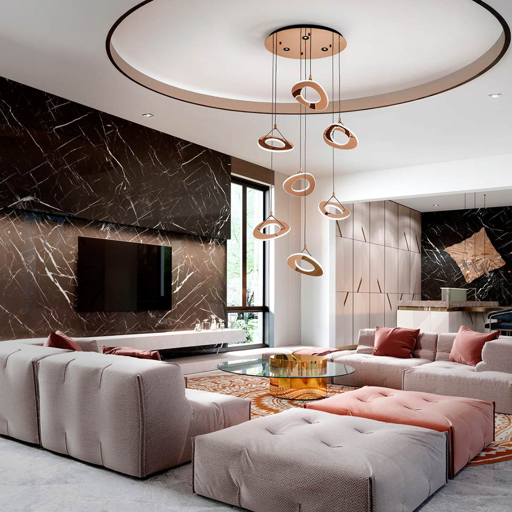 Schuller Mirena 7 Light Pendant in Rose Gold with Opal Diffuser
