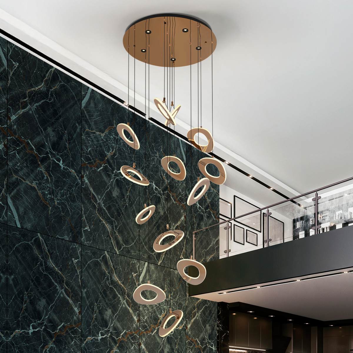 Schuller Mirena 13 Light Pendant in Rose Gold with Opal Diffuser