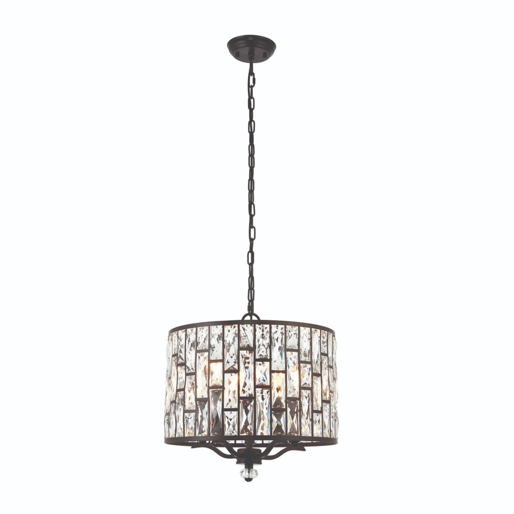 Endon Belle 5 Light Pendant Light with Clear Crystal in Dark Bronze Paint