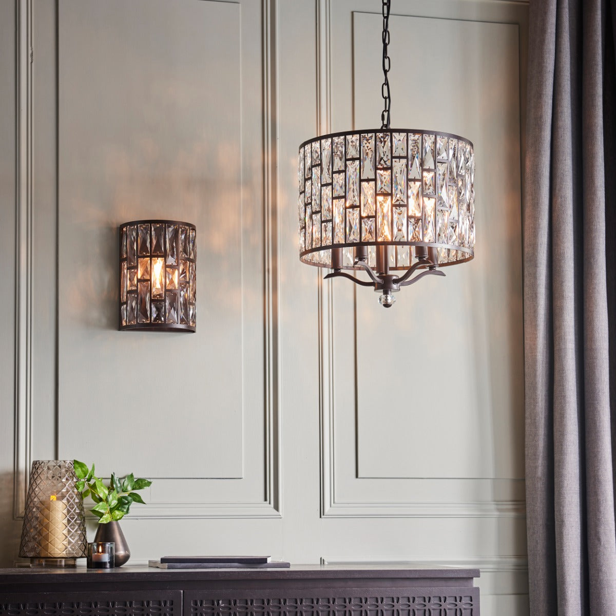 Endon Belle 1 Light Wall Light in Dark Bronze with Clear Crystal