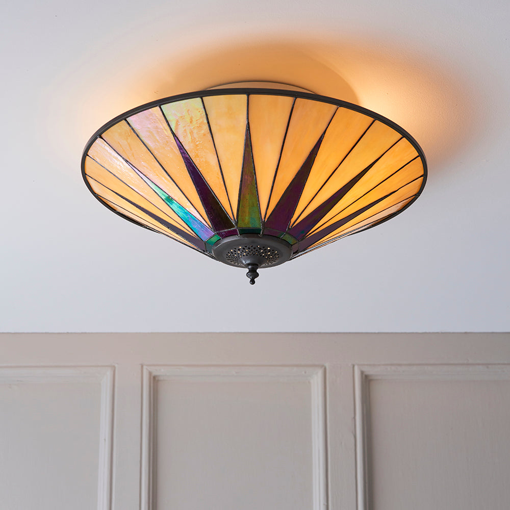 Interiors 1900 Dark Star 2 Light Tiffany Flush Ceiling Light