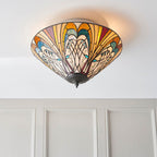 Interiors 1900 Hector Medium 2 Light Tiffany Flush Ceiling Light in Satin Black