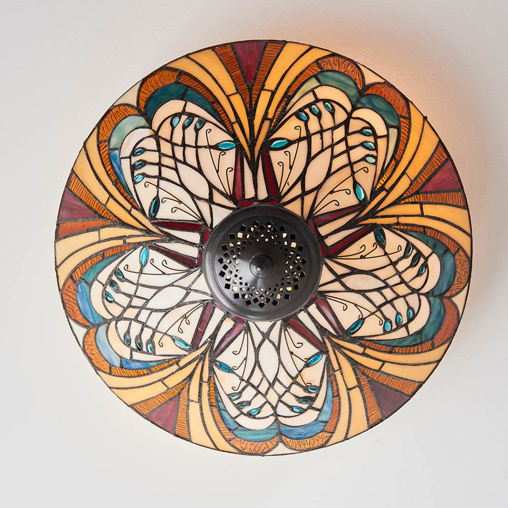 Interiors 1900 Hector Medium 2 Light Tiffany Flush Ceiling Light in Satin Black