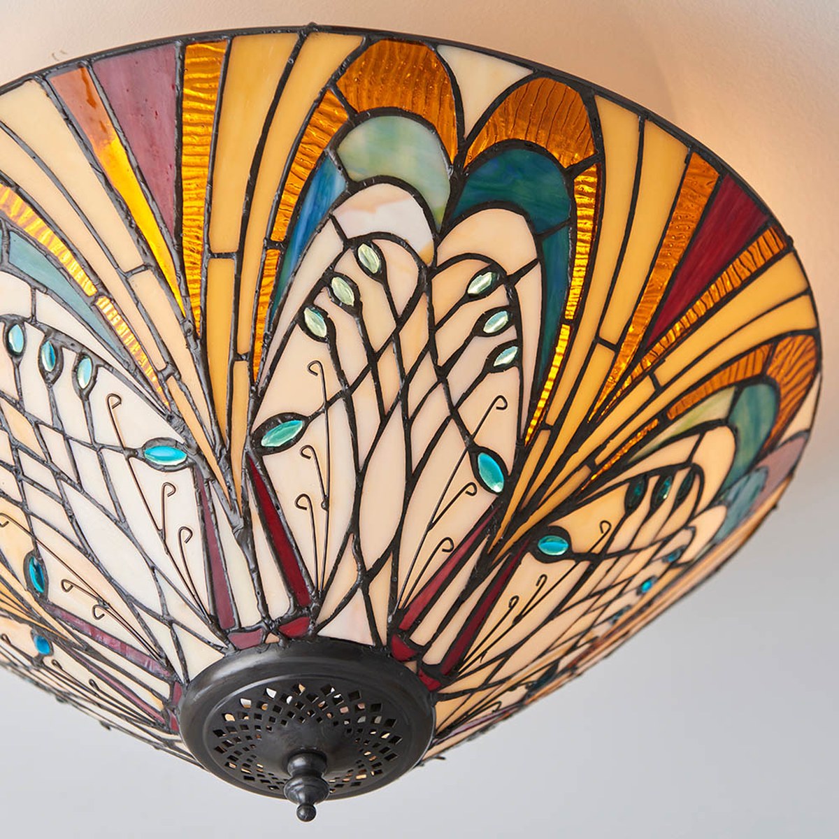 Interiors 1900 Hector Medium 2 Light Tiffany Flush Ceiling Light in Satin Black