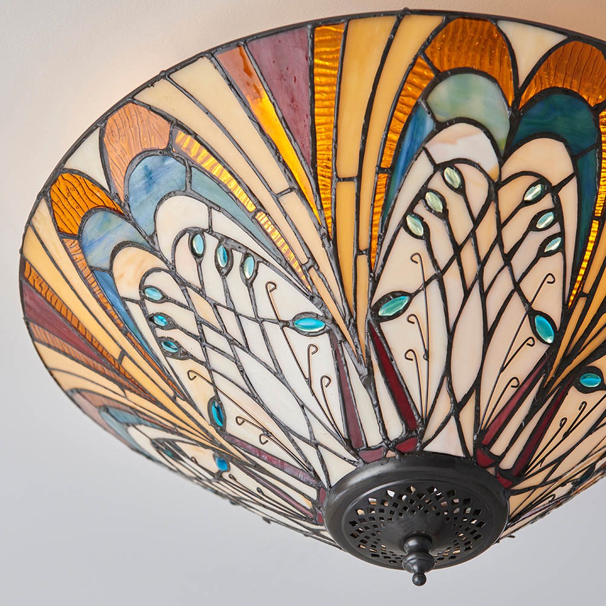 Interiors 1900 Hector Medium 2 Light Tiffany Flush Ceiling Light in Satin Black