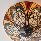 Interiors 1900 Hector Medium 2 Light Tiffany Flush Ceiling Light in Satin Black