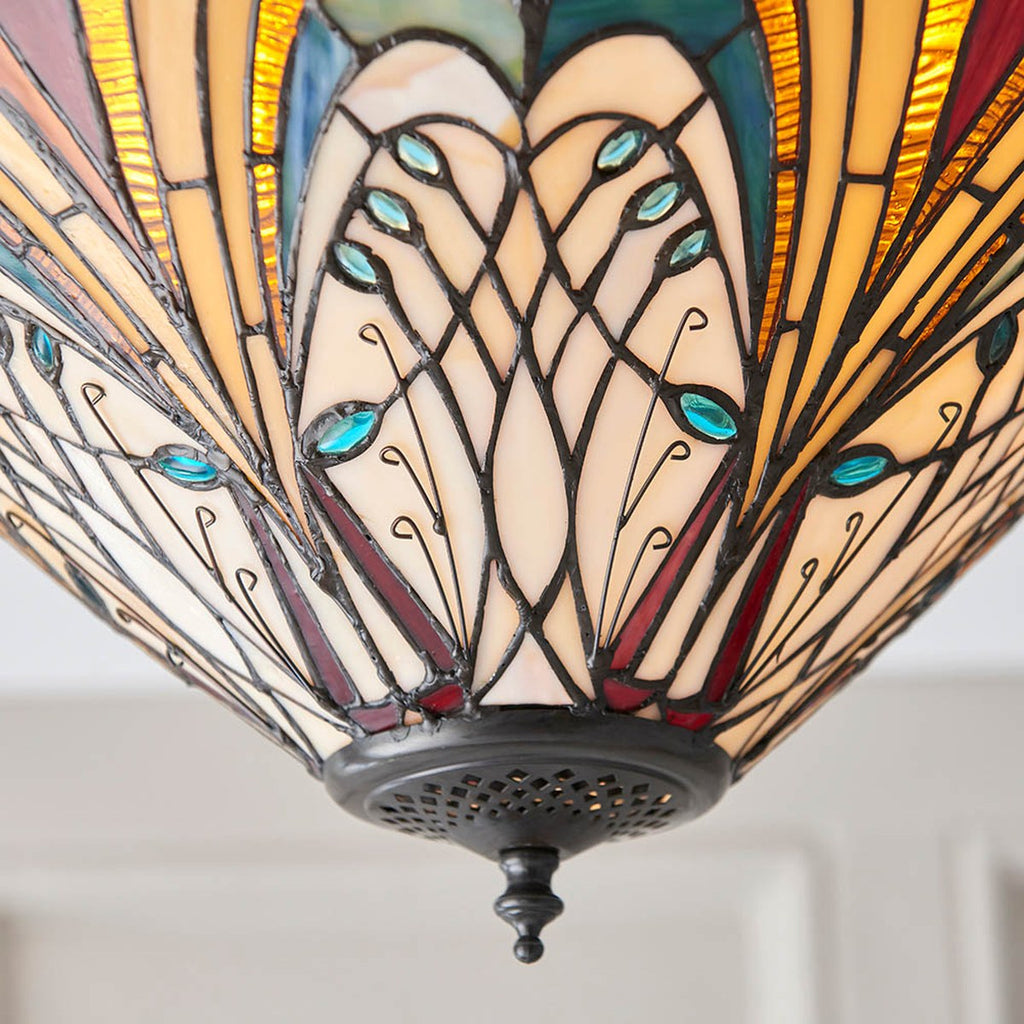 Interiors 1900 Hector Medium 2 Light Tiffany Flush Ceiling Light in Satin Black