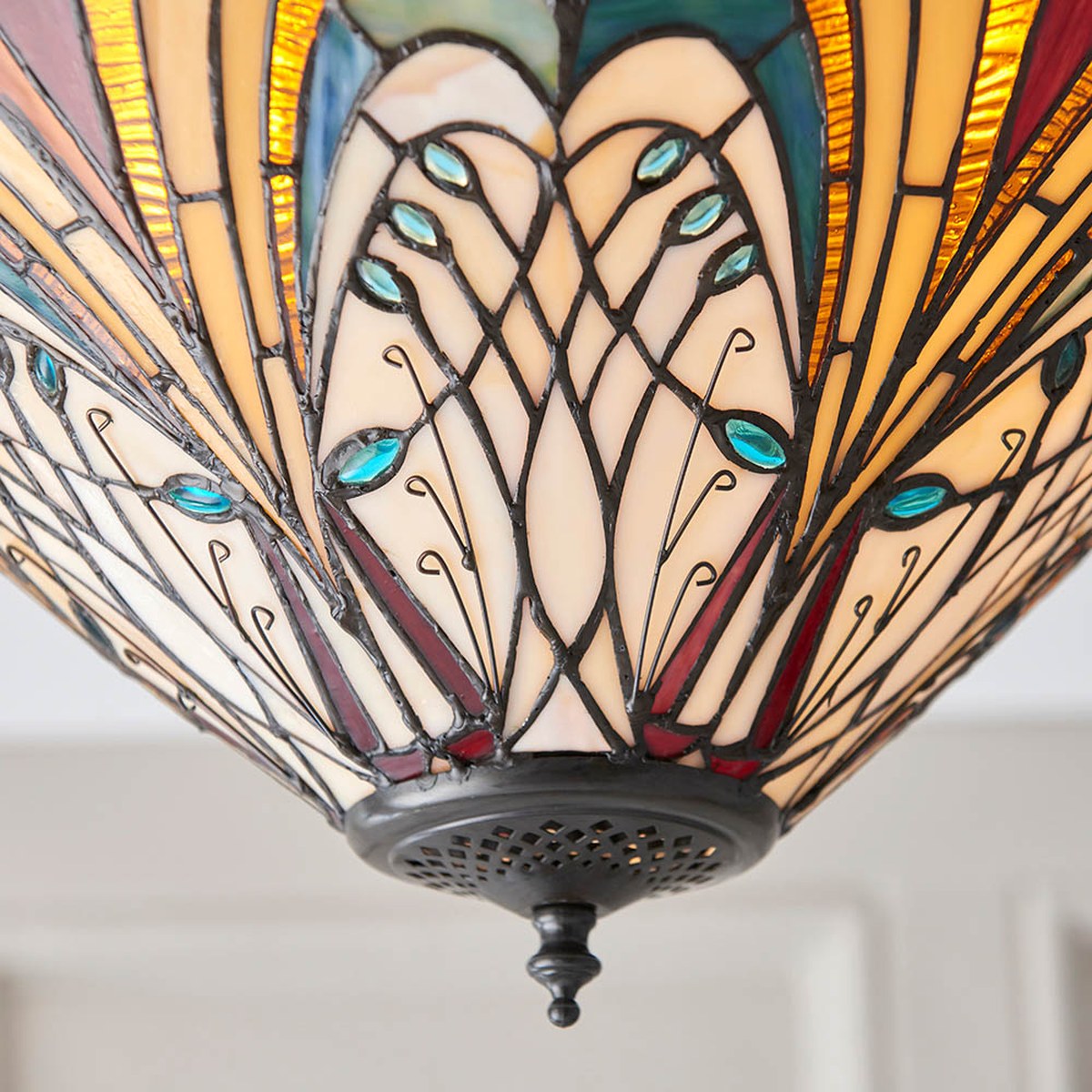 Interiors 1900 Hector Medium 2 Light Tiffany Flush Ceiling Light in Satin Black