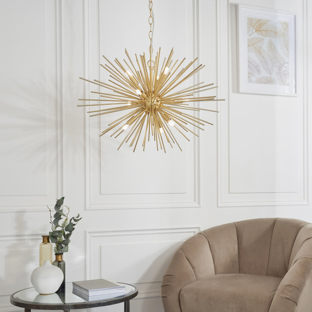 Endon Orta 9 Light Pendant Light in Satin Brass