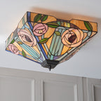 Interiors 1900 Willow 2 Light Tiffany Flush Ceiling Light