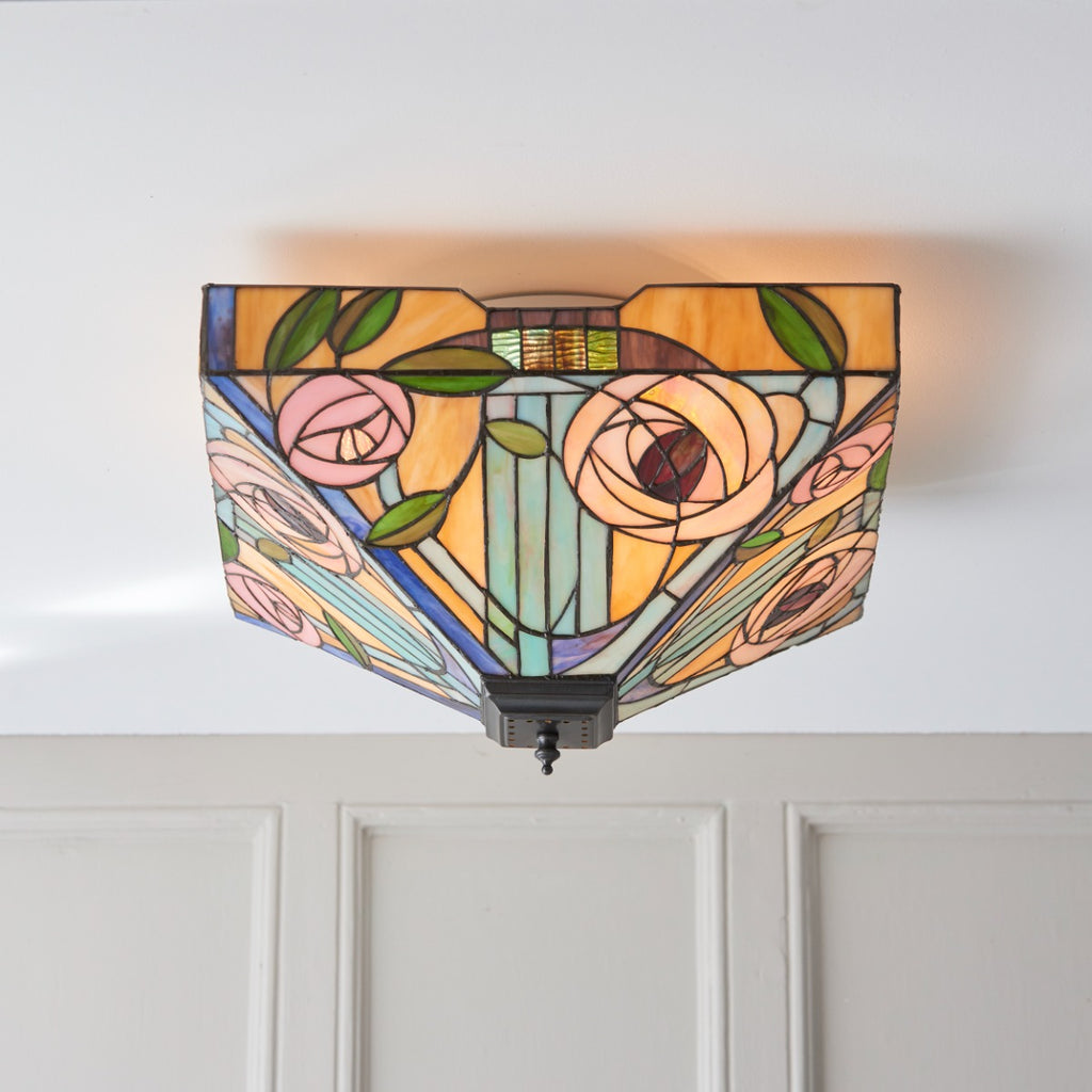 Interiors 1900 Willow 2 Light Tiffany Flush Ceiling Light