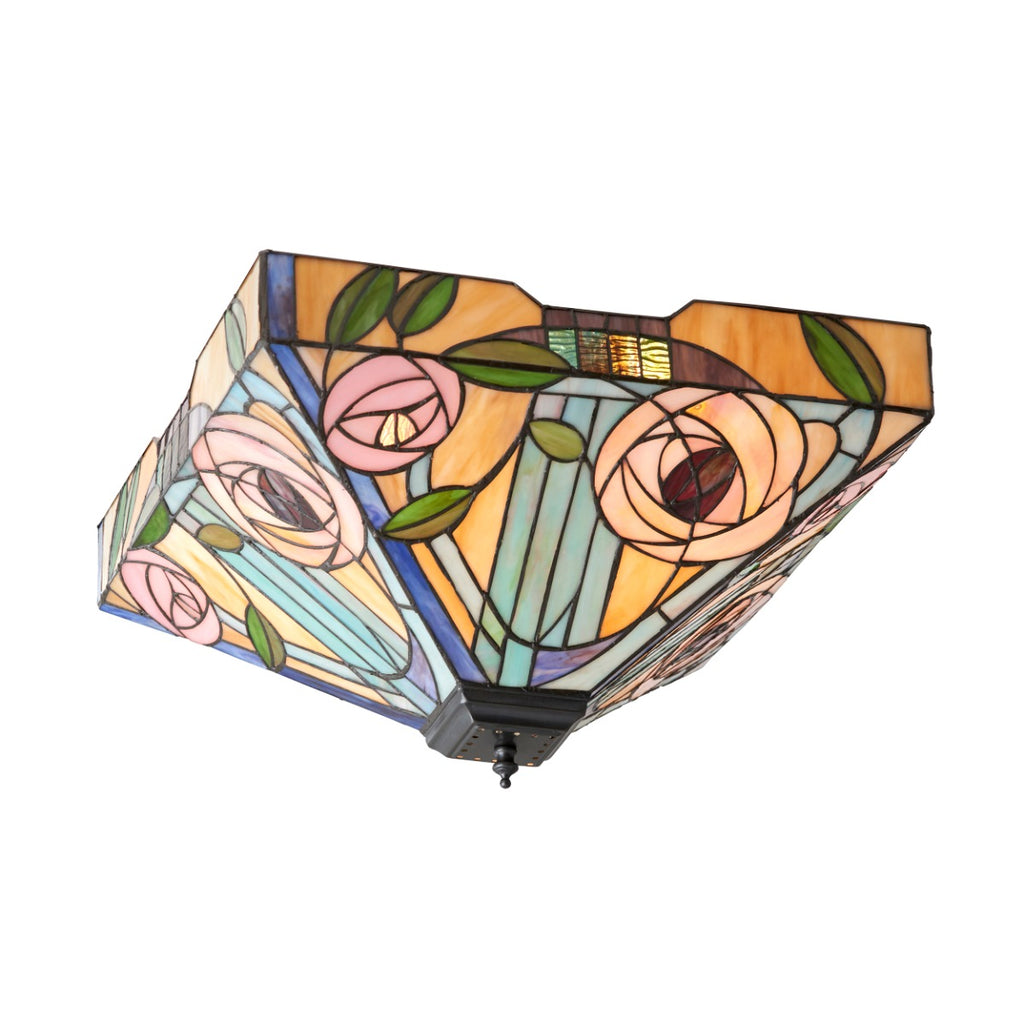 Interiors 1900 Willow 2 Light Tiffany Flush Ceiling Light