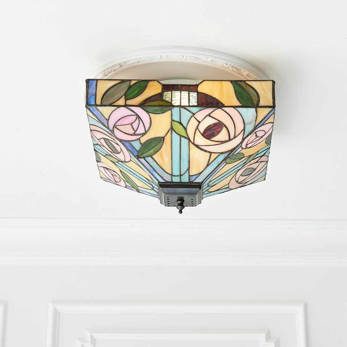 Interiors 1900 Willow Medium 2 Light Tiffany Flush Ceiling Light in Dark Bronze