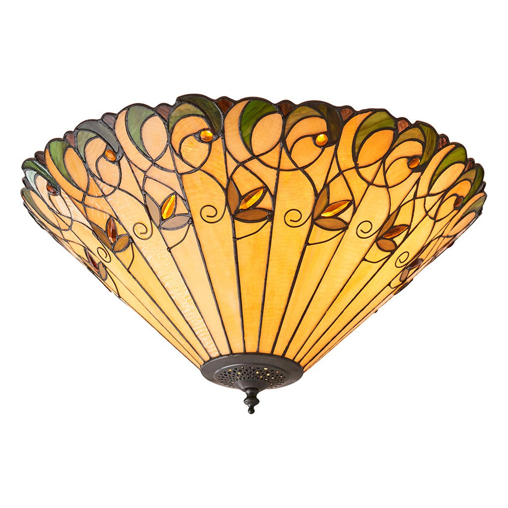 Interiors 1900 Jamelia Large 2 Light Tiffany Flush Ceiling Light in Satin Black
