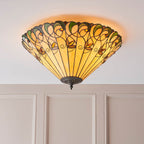 Interiors 1900 Jamelia Large 2 Light Tiffany Flush Ceiling Light in Satin Black