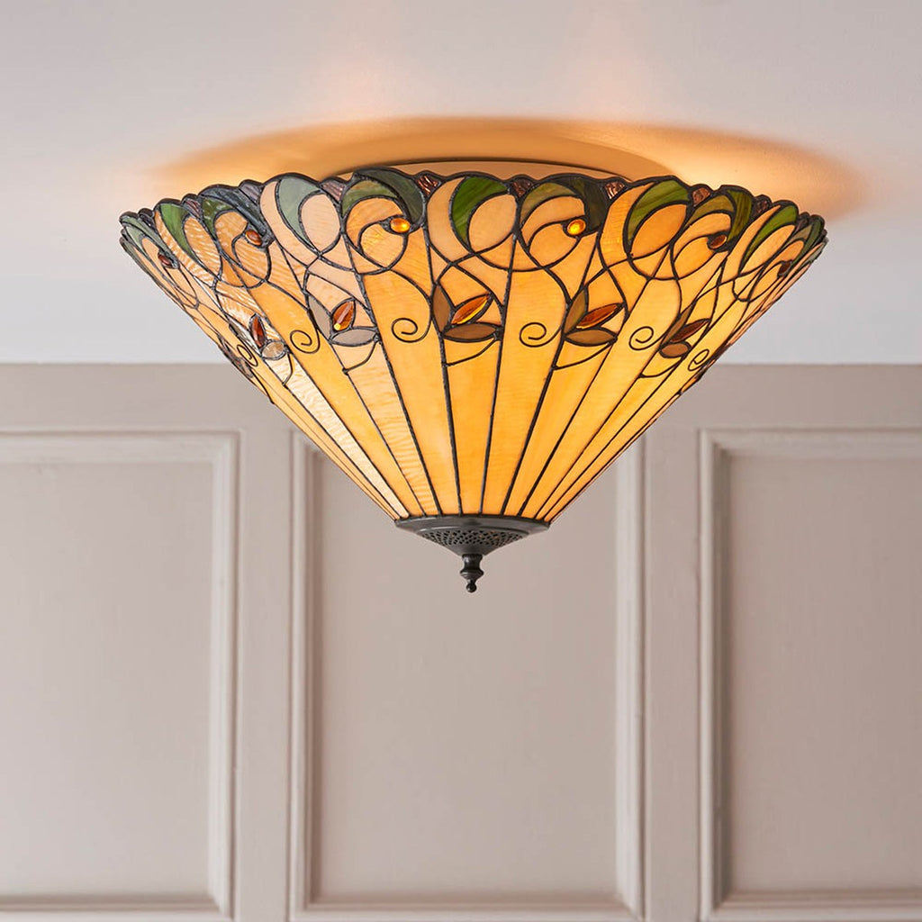 Interiors 1900 Jamelia Large 2 Light Tiffany Flush Ceiling Light in Satin Black