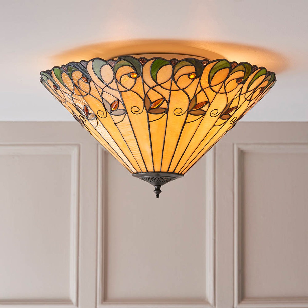 Interiors 1900 Jamelia Large 2 Light Tiffany Flush Ceiling Light in Satin Black