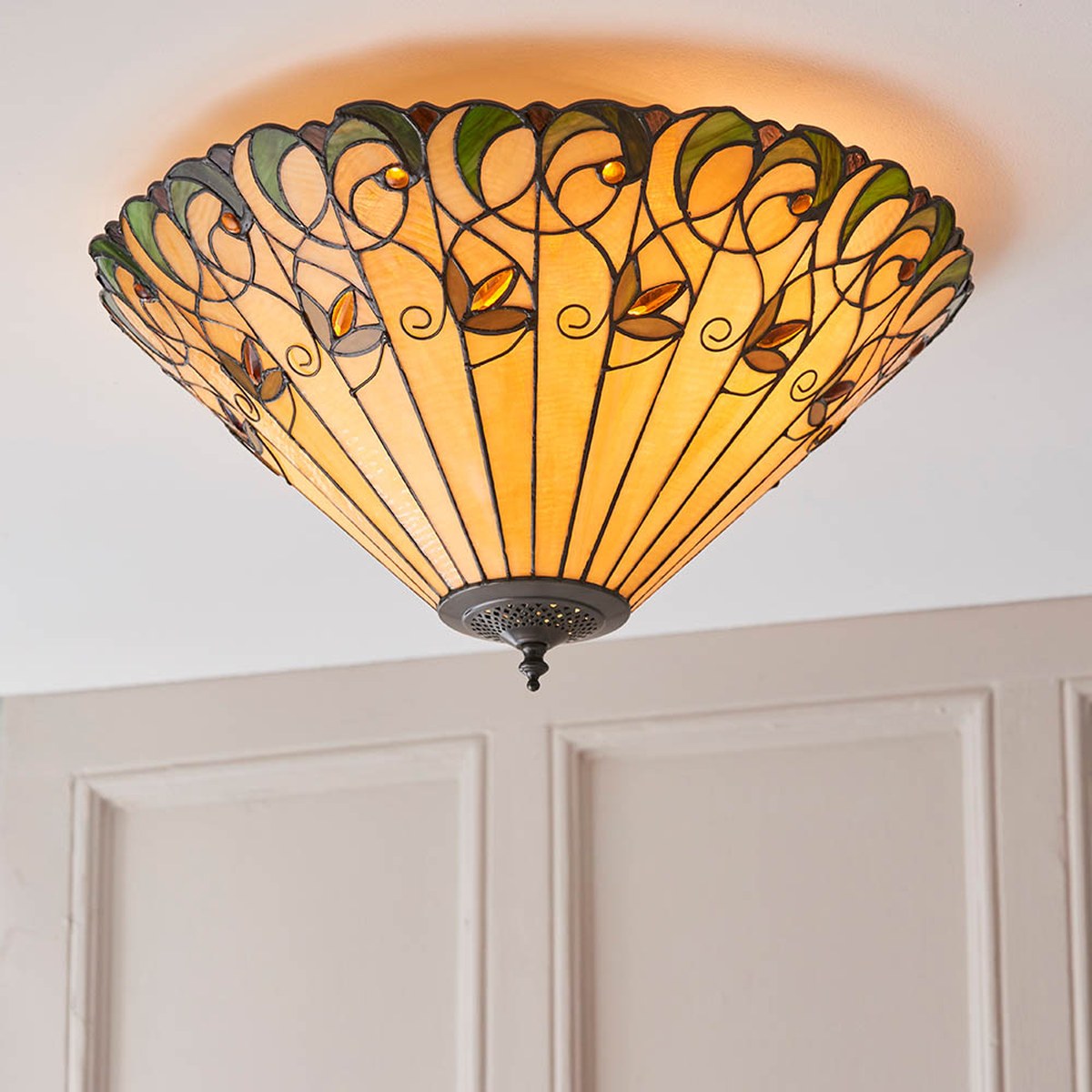 Interiors 1900 Jamelia Large 2 Light Tiffany Flush Ceiling Light in Satin Black