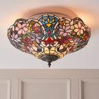 Interiors 1900 Sullivan Medium 2 Light Tiffany Flush Ceiling Light in Satin Black