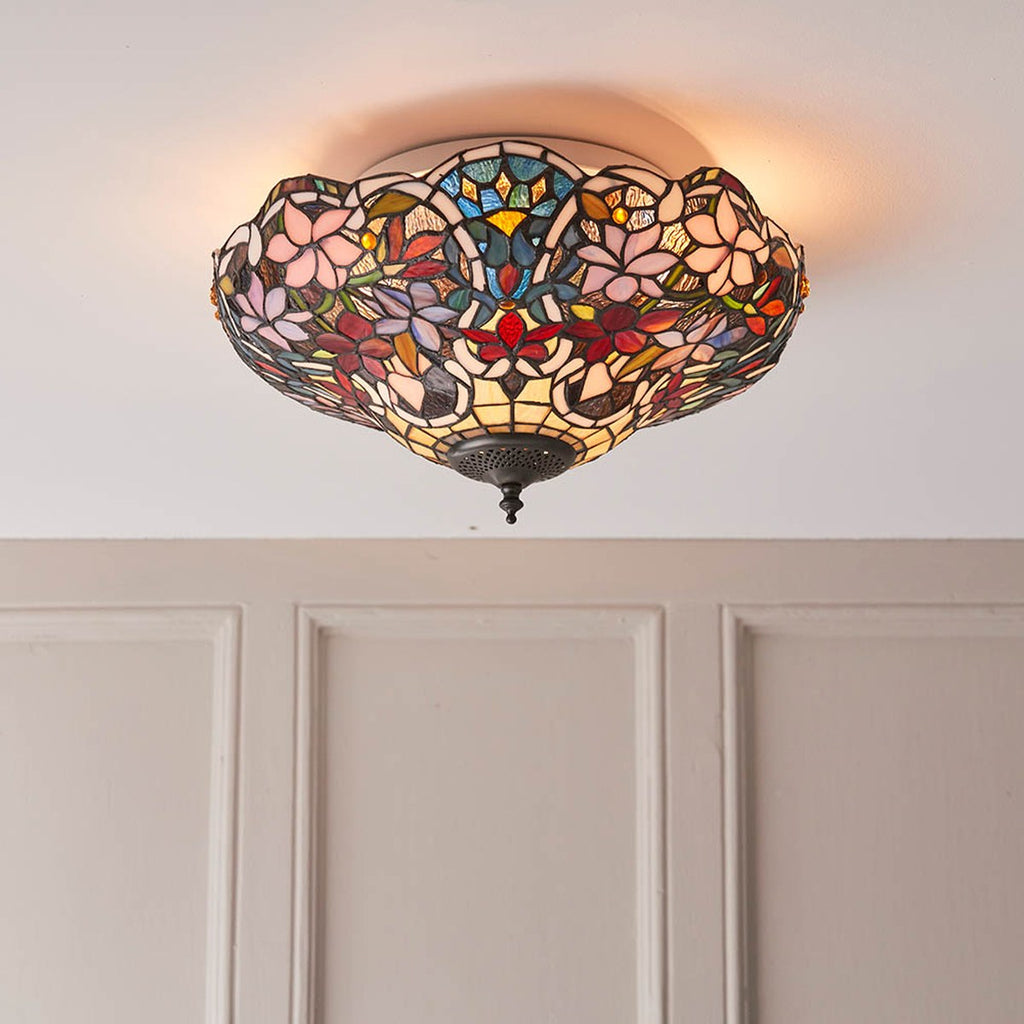 Interiors 1900 Sullivan Medium 2 Light Tiffany Flush Ceiling Light in Satin Black