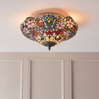 Interiors 1900 Sullivan Medium 2 Light Tiffany Flush Ceiling Light in Satin Black