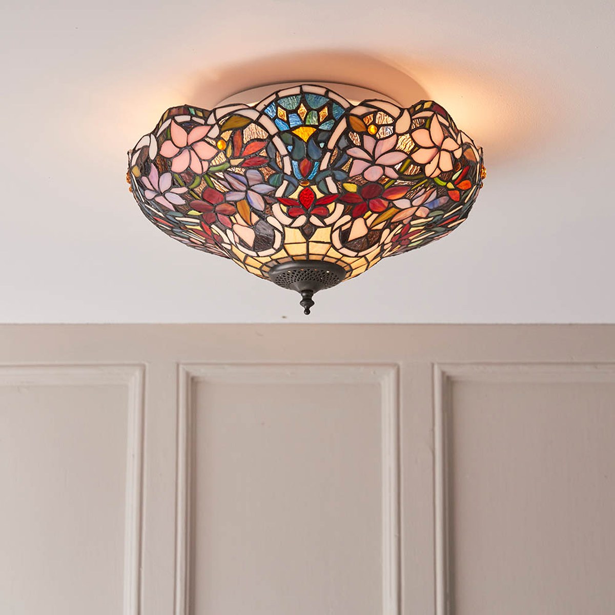 Interiors 1900 Sullivan Medium 2 Light Tiffany Flush Ceiling Light in Satin Black