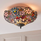 Interiors 1900 Sullivan Medium 2 Light Tiffany Flush Ceiling Light in Satin Black