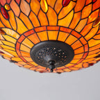 Interiors 1900 Dragonfly Medium 2 Light Tiffany Flush Ceiling Light in Dark Bronze with Flame Glass