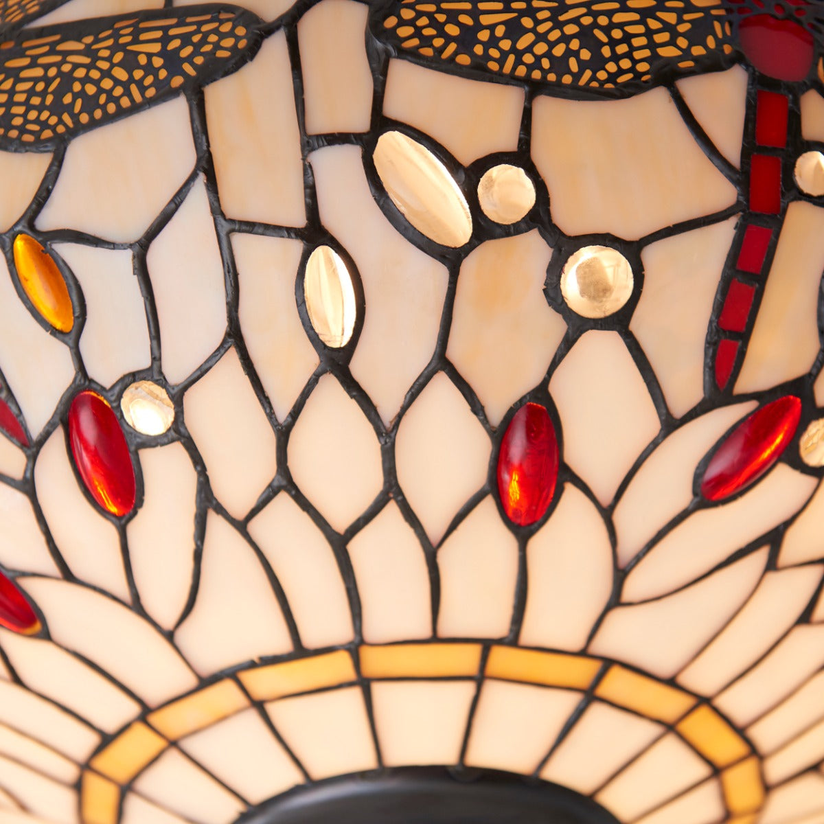Interiors 1900 Dragonfly 2 Light Tiffany Flush Ceiling Light & Beige Glass