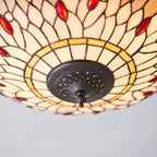 Interiors 1900 Dragonfly 2 Light Tiffany Flush Ceiling Light & Beige Glass