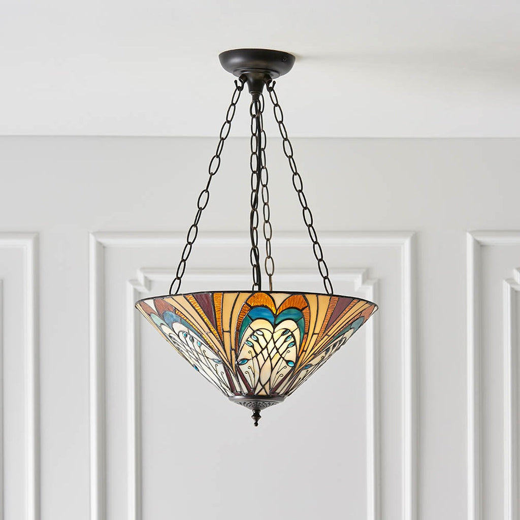 Interiors 1900 Hector Medium 3 Light Inverted Tiffany Pendant Light in Satin Black
