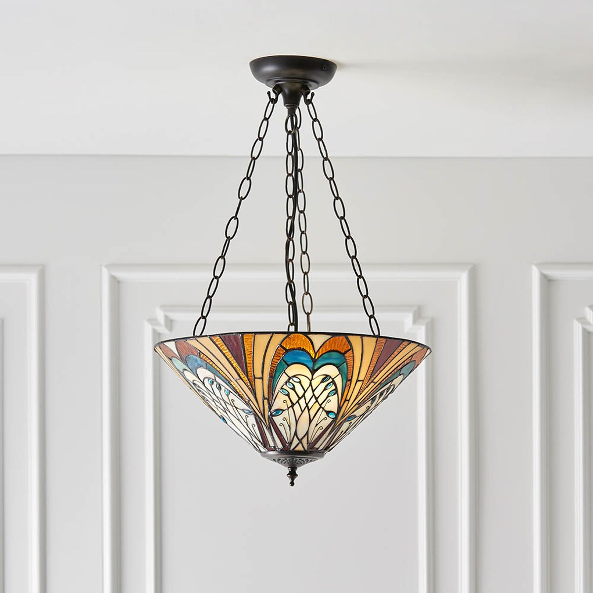 Interiors 1900 Hector Medium 3 Light Inverted Tiffany Pendant Light in Satin Black