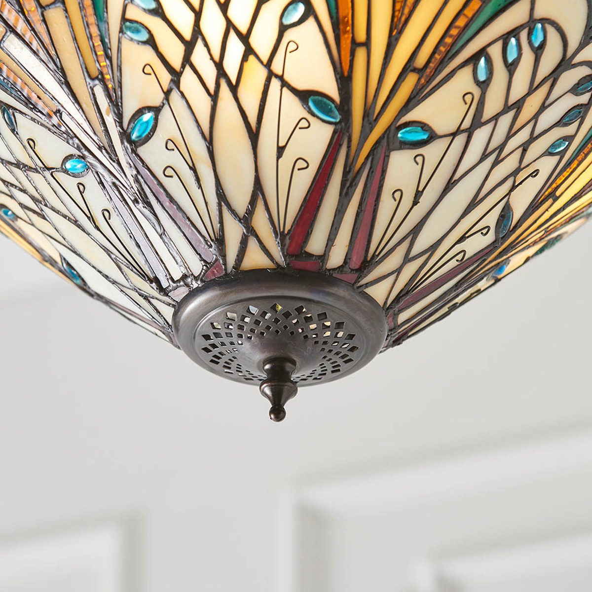 Interiors 1900 Hector Medium 3 Light Inverted Tiffany Pendant Light in Satin Black