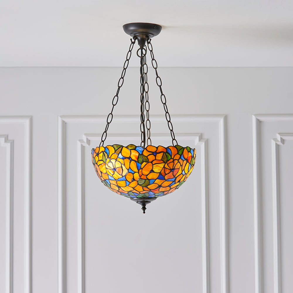 Interiors 1900 Josette 3 Light Tiffany Pendant Light in Satin Black
