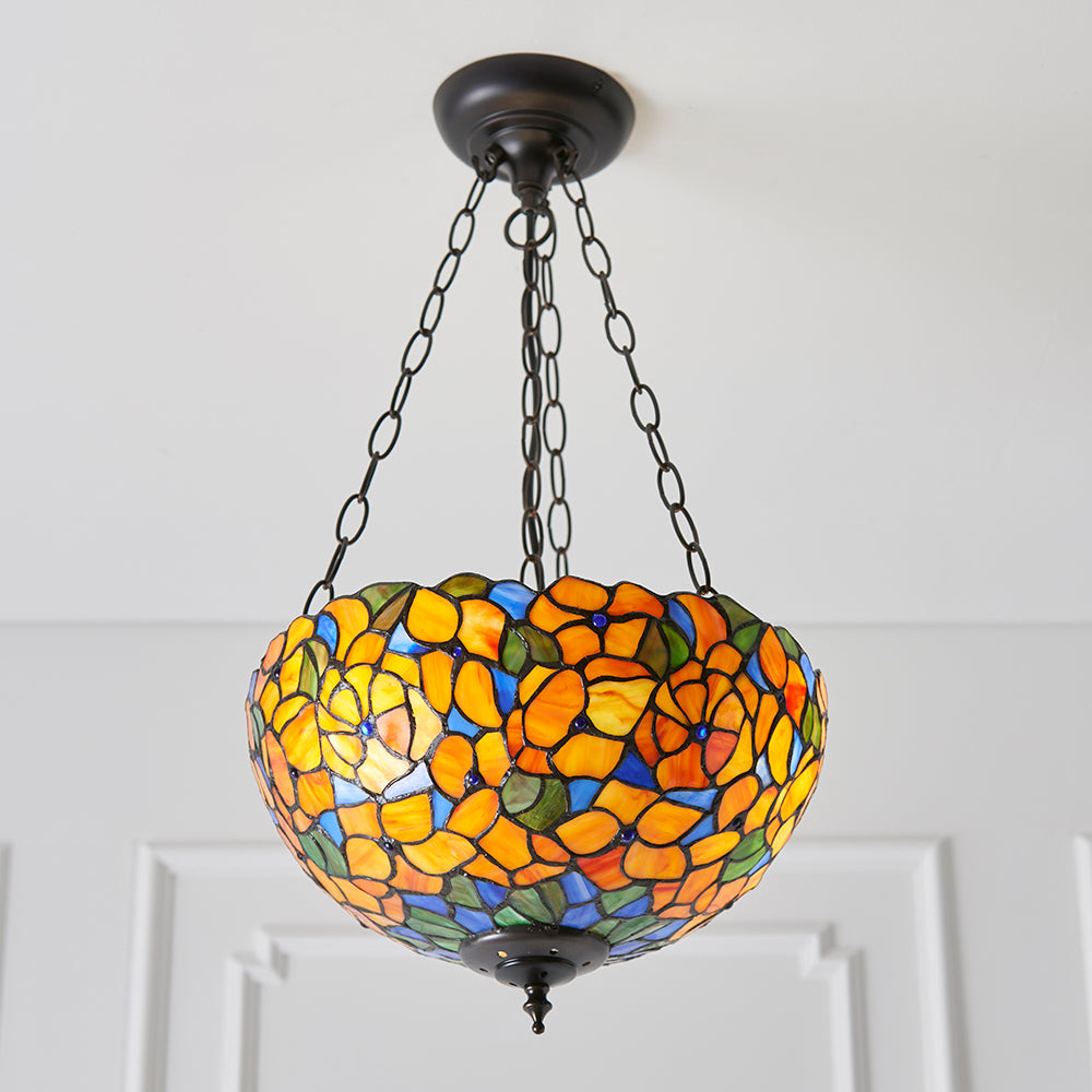 Interiors 1900 Josette 3 Light Tiffany Pendant Light in Satin Black