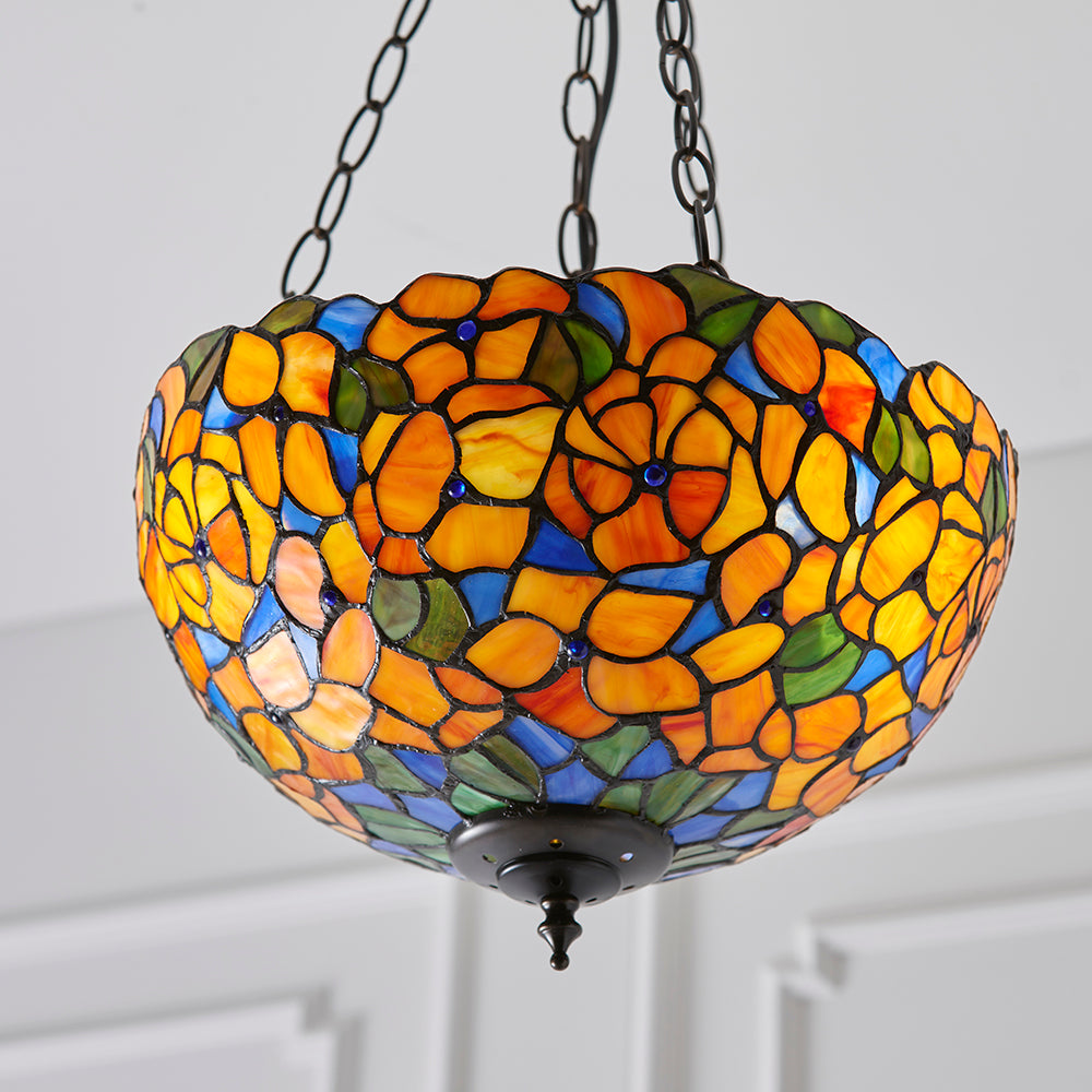 Interiors 1900 Josette 3 Light Tiffany Pendant Light in Satin Black