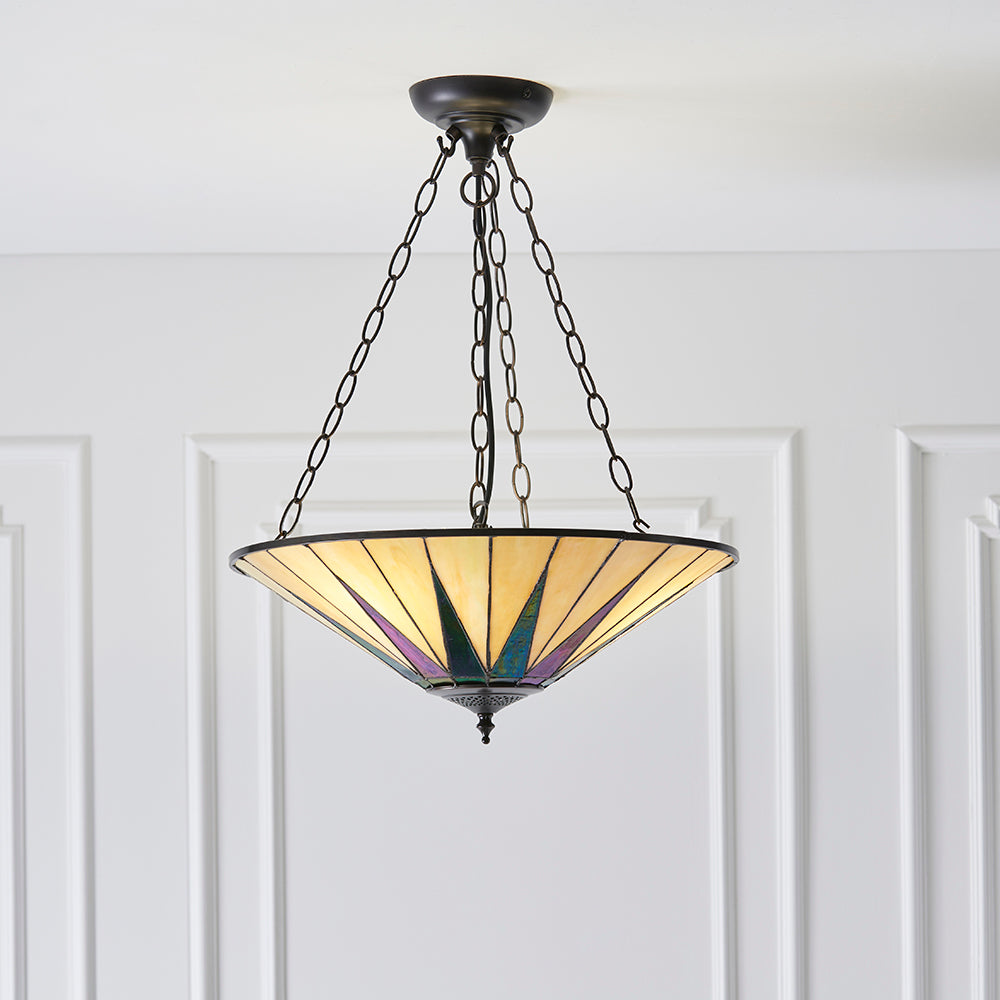Interiors 1900 Dark Star 3 Light Tiffany Pendant Light in Satin Black