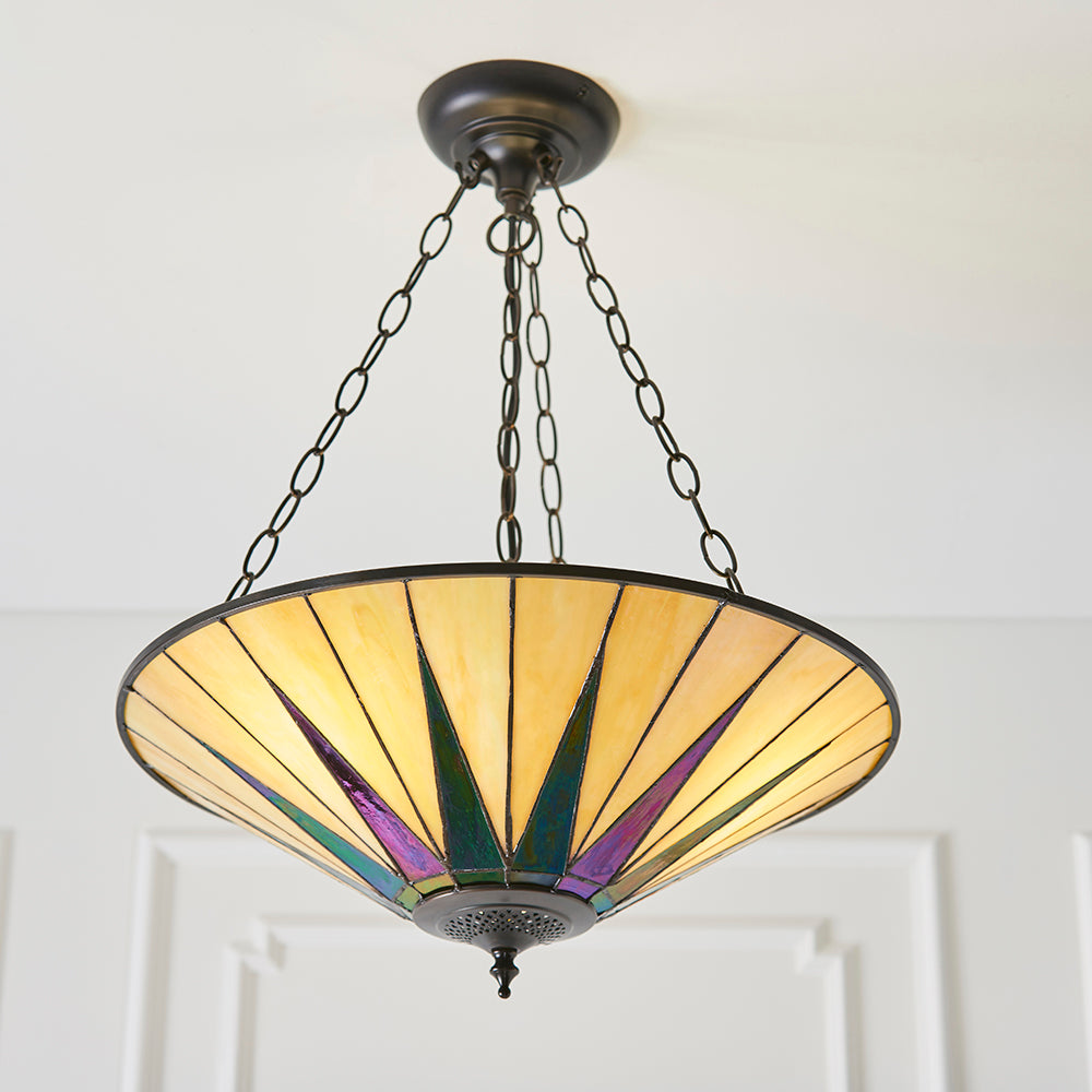 Interiors 1900 Dark Star 3 Light Tiffany Pendant Light in Satin Black