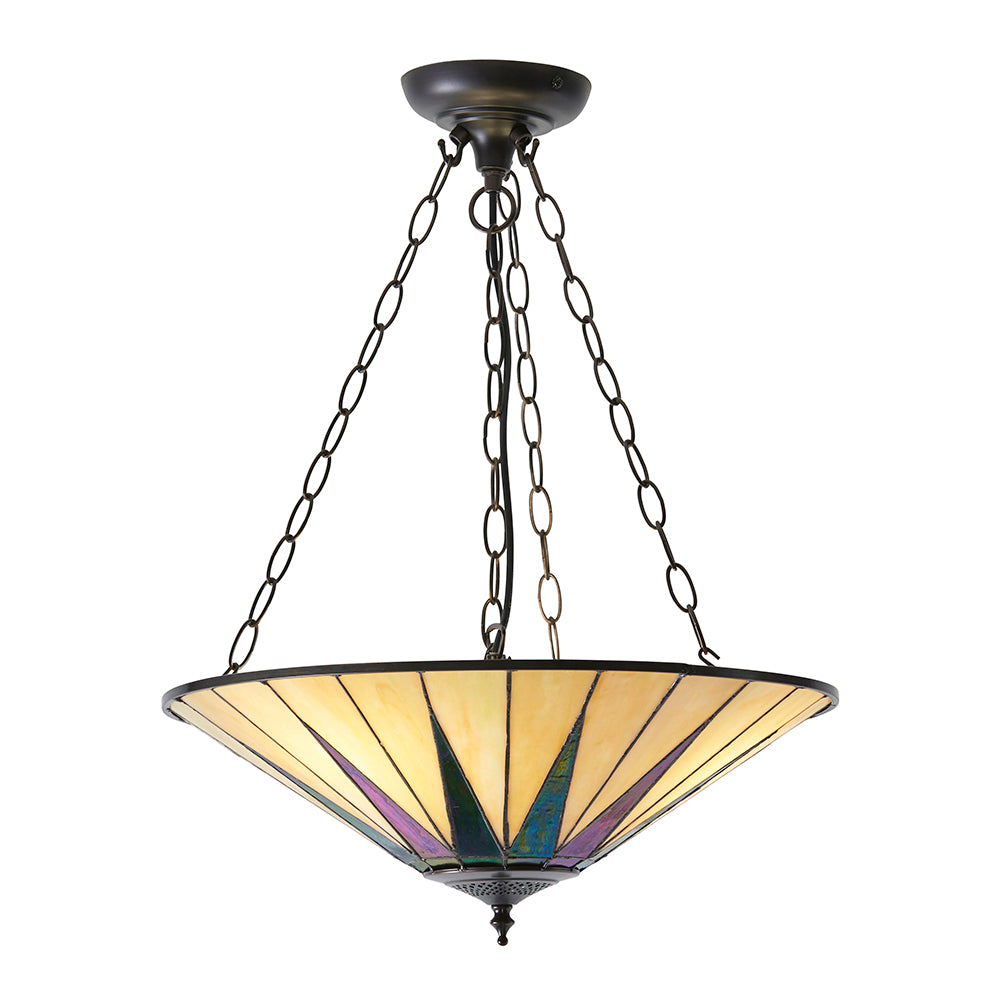 Interiors 1900 Dark Star 3 Light Tiffany Pendant Light in Satin Black