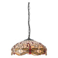Interiors 1900 Dragonfly Medium 3 Light Tiffany Pendant Light in Satin Black with Beige Glass