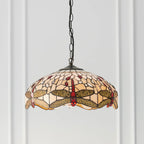 Interiors 1900 Dragonfly Medium 3 Light Tiffany Pendant Light in Satin Black with Beige Glass