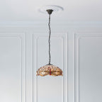 Interiors 1900 Dragonfly Medium 3 Light Tiffany Pendant Light in Satin Black with Beige Glass