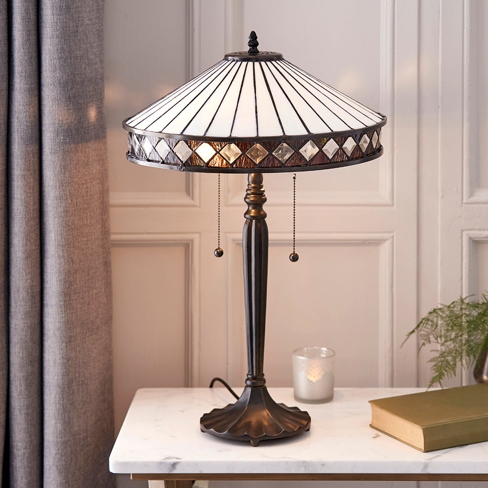 Interiors 1900 Medium Fargo Tiffany Table Lamp in Satin Black