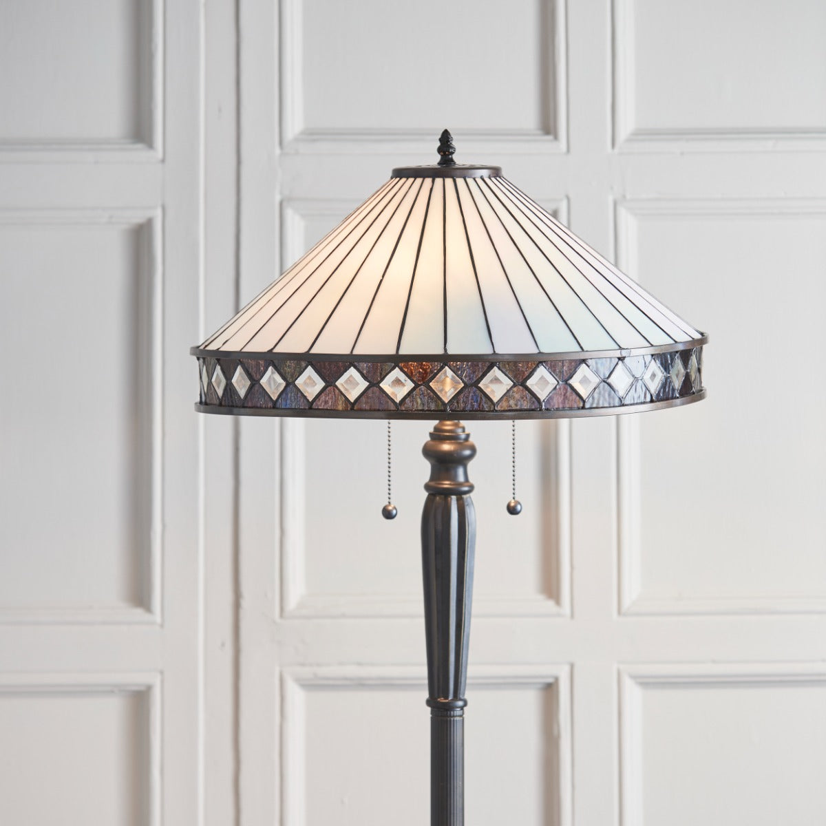 Interiors 1900 Fargo 2 Light Tiffany Floor Lamp in Satin Black
