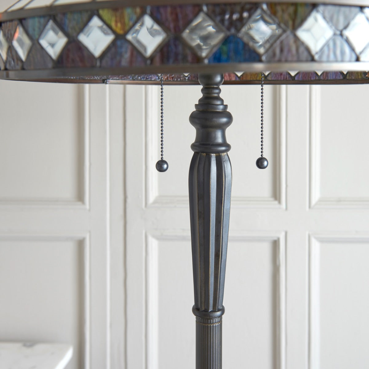 Interiors 1900 Fargo 2 Light Tiffany Floor Lamp in Satin Black