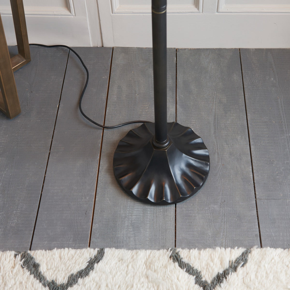 Interiors 1900 Fargo 2 Light Tiffany Floor Lamp in Satin Black