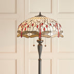 Interiors 1900 Dragonfly 2 Light Tiffany Floor Lamp in Satin Black & Beige Glass